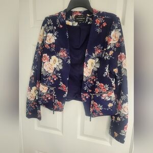 Haute Monde Floral Blazer with Zipper Accents Size M